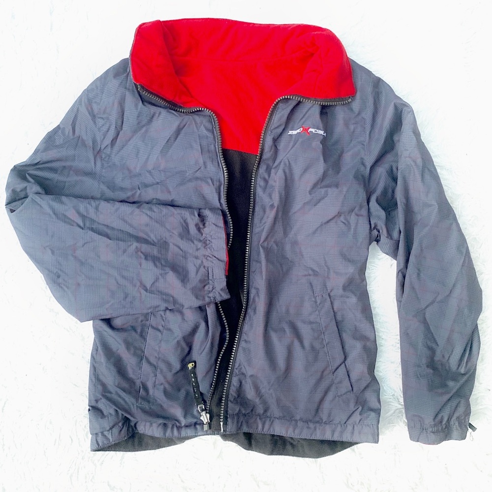 Black Red Reversible Fleece Zip Up Rain Jacket